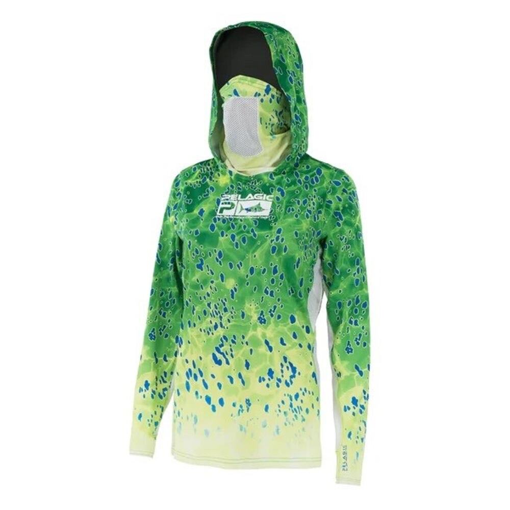 Pelagic Women's 50+ UPF Sun Fishing Hooded Shirt Exo-Tech Stretch Mask Airflow